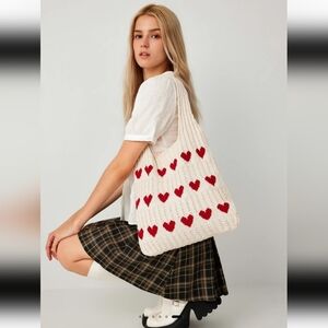 CIDER HEART PATTERN BRAIDED/KNITTED TOTE BAG